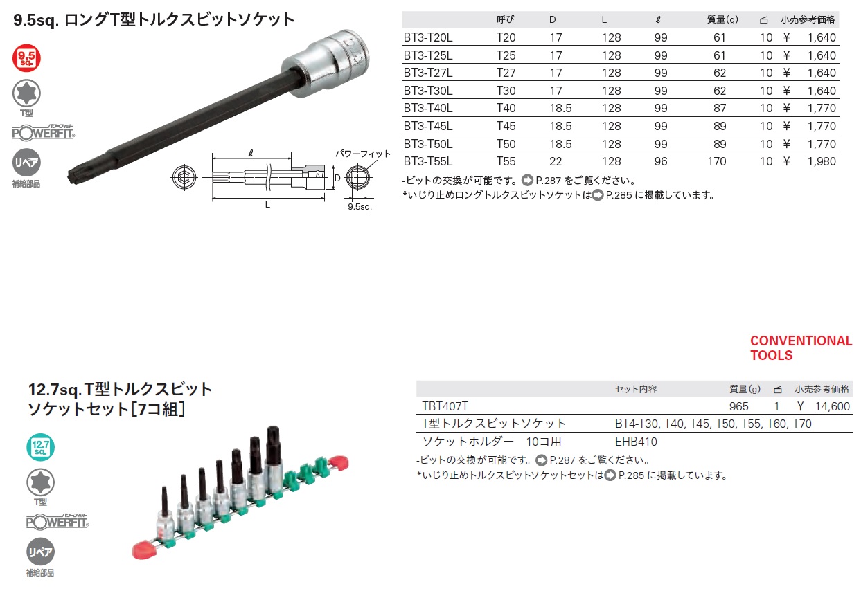 京都機械工具(KTC) 12.7mm (1 2インチ) T型 トルクス ビットソケット セット 7個組 TBT407T - 4