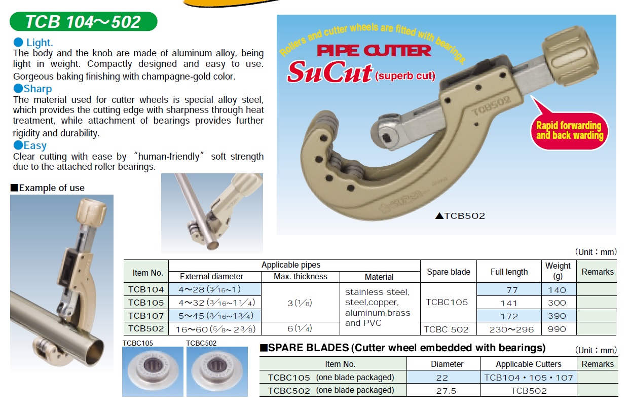 TUBE CUTTER / PIPE CUTTER, Bearing fitted